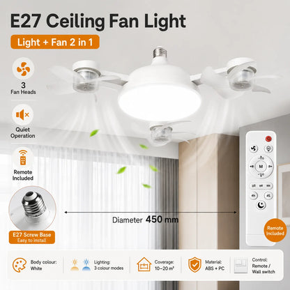 Ceiling Fan Light Remote Control Adjustment Wind Speed Timer 3 Color Modes Bedroom Decorat